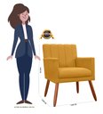 Ver imagem 4 de Poltrona Decorativa Cecília Couro Amarelo Pés Madeira Mz Decor