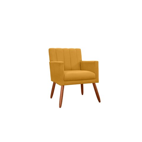 Poltrona Decorativa Cecília Couro Amarelo Pés Madeira Mz Decor