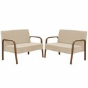 Ver imagem 1 de Kit Poltrona Decorativa 2 Namoradeiras de 2 Lugares Jade Braço Madeira D Salla Suede Bege