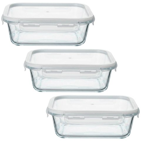 Jogo de Potes Herméticos de Vidro Borossilicato com Travas Retangular 1040ml 3 Peças - Vista Home