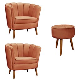 Kit 2 Poltrona Decorativa Ariel e Puff Redondo Star Confort - 1