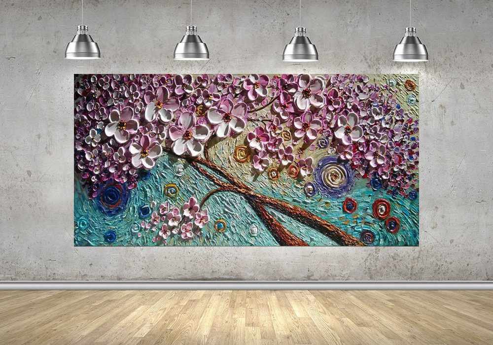 Quadro Pintura Tela Arvores e Flores Modernas Em Altos Relevos 2088: 50cm (A) x 100cm (L) - 4