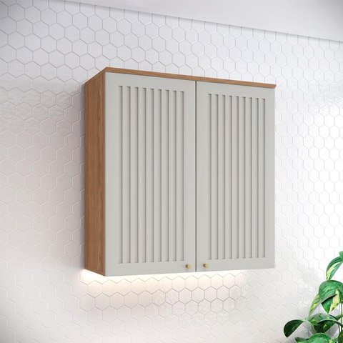 Armário Aéreo 2 Portas Ripado 80 Cm Ambiente Requinte Nature Areia Hp – Henn