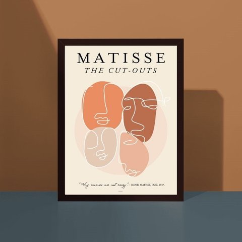 Quadro Faces Matisse Minimalista Tons terrosos 33x24cm:madeira Branca