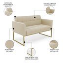 Ver imagem 3 de Sofá Namoradeira Base Industrial Dourado Ana Suede Bege - Ibiza