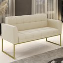 Ver imagem 2 de Sofá Namoradeira Base Industrial Dourado Ana Suede Bege - Ibiza