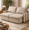 Ver imagem 1 de Sofá Cama Retrátil e Reclinável 3 Lugares 160cm Linho Bege com Molas Mobília House Madeiraoriginals