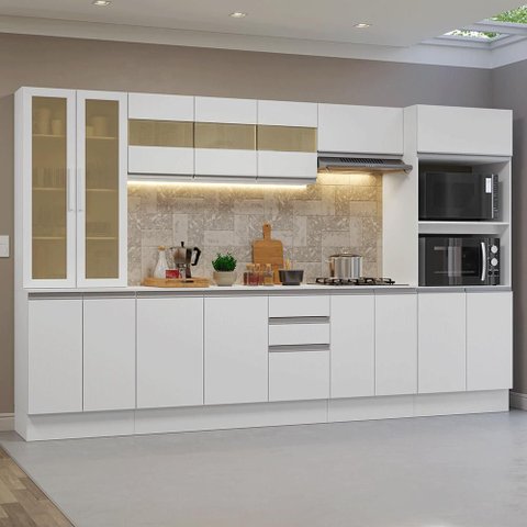 Armário de Cozinha Completa 100% Mdf 310 Cm Branco Smart Madesa 03