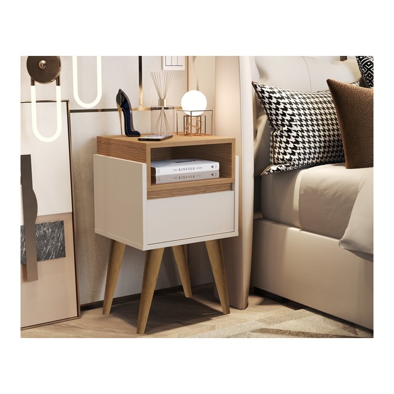 Mesa de Cabeceira Pés Palito Evora Off / Nature - Comprar Moveis em Casa