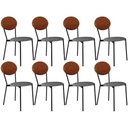 Ver imagem 1 de Kit 08 Cadeiras Estofada para Sala de Jantar Azuri Preto C01 Linho Prata Courino Caramelo - Lyam