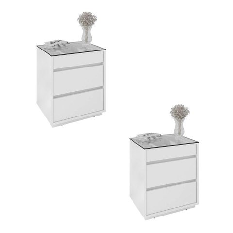 Kit 02 Mesas De Cabeceira Organizadora Ellie 3 Gavetas Branco
