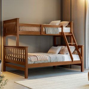 Beliche com Cama Casal Solteiro Madeira Maciça Grade Escada