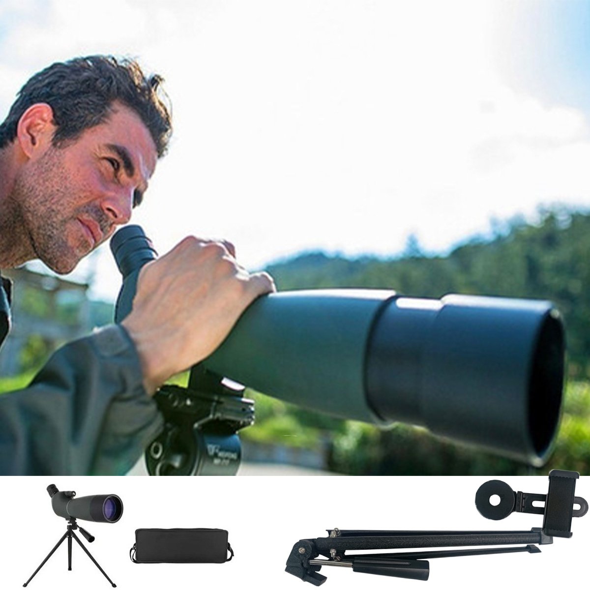 Luneta Telescopio Monocular Suporte Celular Zoom Ajustavel Mira Alvo Caçada Camping Aves Passaros Ca - 11