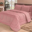 Ver imagem 1 de Kit Edredom Confort Casa Dona Dupla Face Casal Queen 6 Pçs Com Lençol Rosé