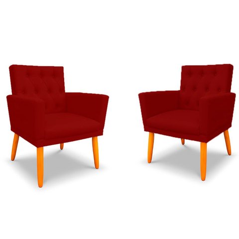 Kit 2 Poltronas Cadeira com Capitonê para Sala Clássica e Confortável em Suede