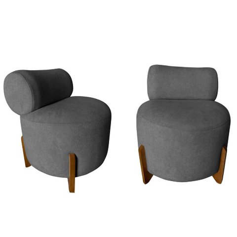 Kit 2 Poltronas Decorativa Mônaco Bouclé Cinza
