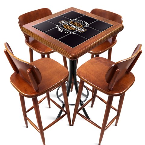 Mesa Madeira Azulejo 60x60cm - Bistrô Fixa 98cm - Natural - Harley Davidson