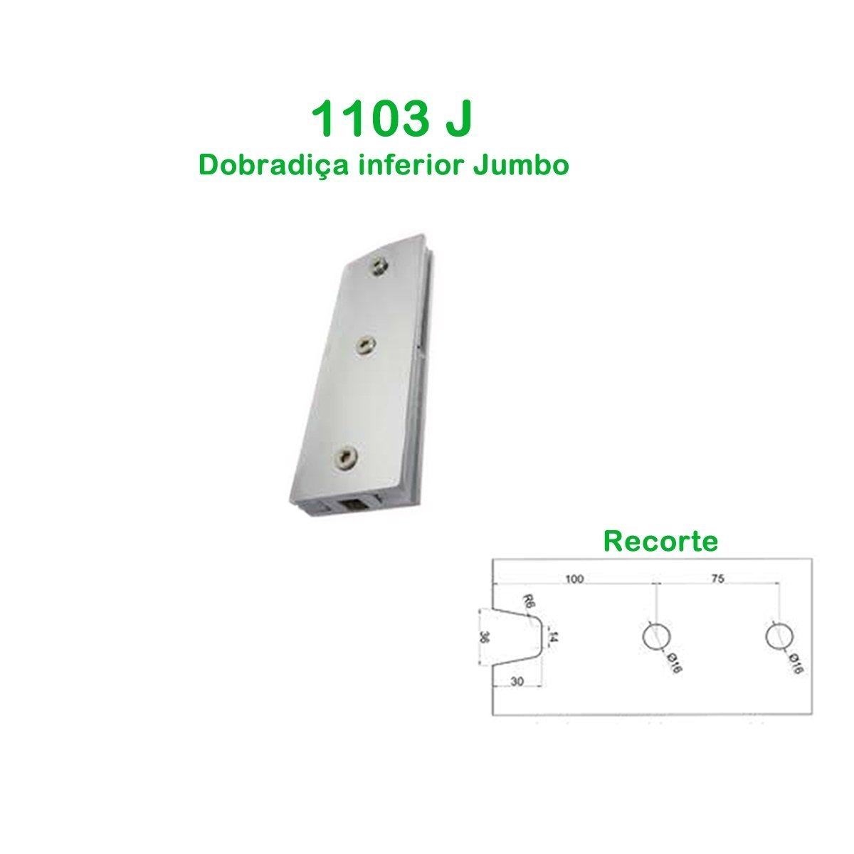 Dobradiças + pivôs tipo jumbo para porta pivotante de vidro temperado blindex - Cromado (zamak) - 3