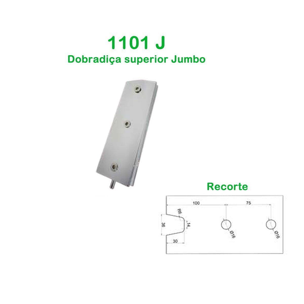 Dobradiças + pivôs tipo jumbo para porta pivotante de vidro temperado blindex - Cromado (zamak) - 4