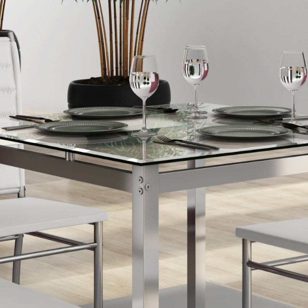 Conjunto de Mesa Ornata 90x90cm com 4 Cadeiras Olívia Cromado e Tampo de Vidro Tubform - 2
