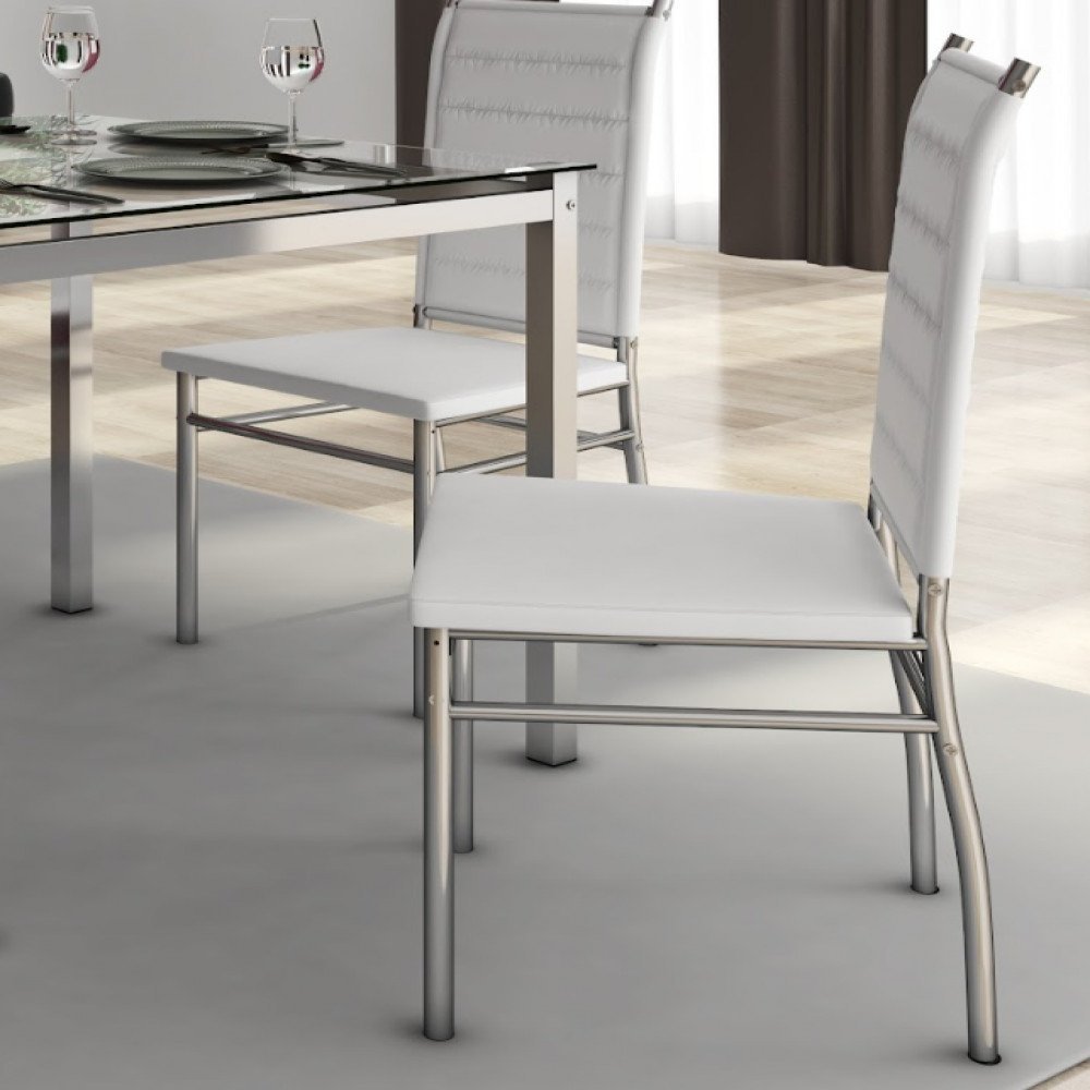 Conjunto de Mesa Ornata 90x90cm com 4 Cadeiras Olívia Cromado e Tampo de Vidro Tubform - 3