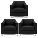 Ver imagem 1 de Kit 3 Poltronas Reforçadas Recepção Barbearia Tecido Corino Preto