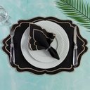 Ver imagem 1 de Kit 6 Jogos Americanos Retangular com Guardanapos Bordado Dourado - Realeza Preto