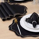 Ver imagem 3 de Kit 6 Jogos Americanos Retangular com Guardanapos Bordado Dourado - Realeza Preto