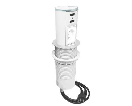 Torre Tomada Mini Totem Automatico 1 Tomada + 2 USB - Branco e Cromado - 1