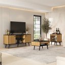 Ver imagem 1 de Conjunto Sala de Estar Tóquio 3 Peças – Rack para Tv, Mesa de Centro e Mesa de Apoio Cor Mel/preto 55,5cmx135cm