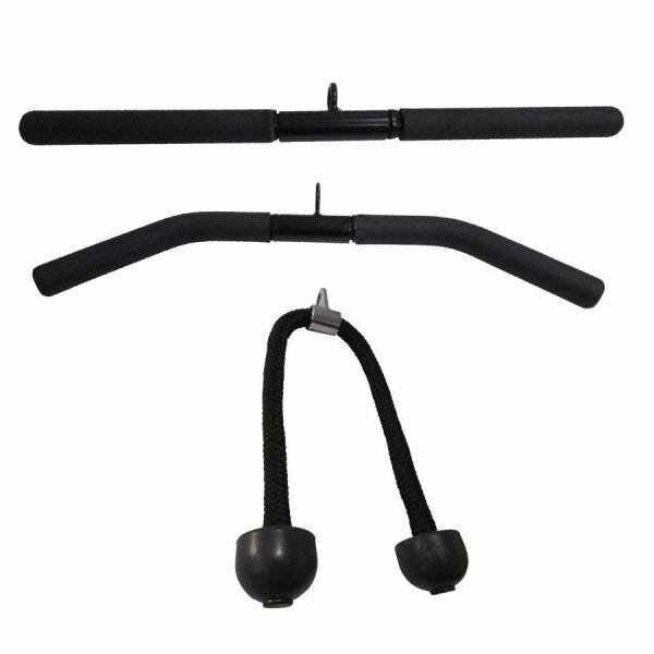Kit 3 Barra Puxador Triceps Pulley Reto Giro Curvo Corda MadeiraMadeira