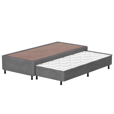 Base Box Solteiro Americano C/ Cama Aux. Suede Cinza 96x203