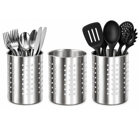 Kit 3 Escorredores de Talheres Inox Perfurado Porta Talheres Cozinha