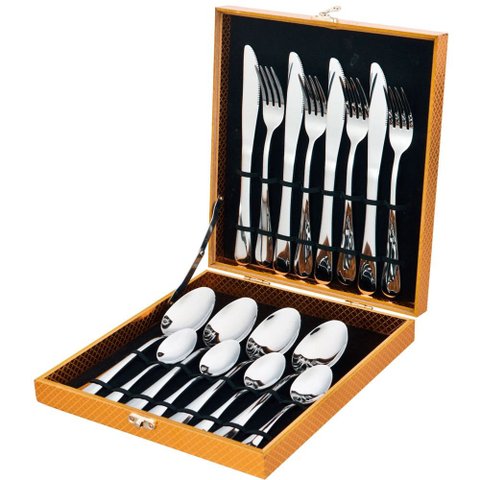 Jogo de Talheres Aço Inox Colher Garfo Faca Cozinha Mesa Jantar Sobremesa com Maleta 16 peças - Silv