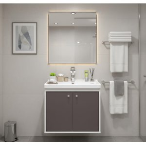 Gabinete Armário para Banheiro 50cm Mdf com Cuba - Bergamo Branco