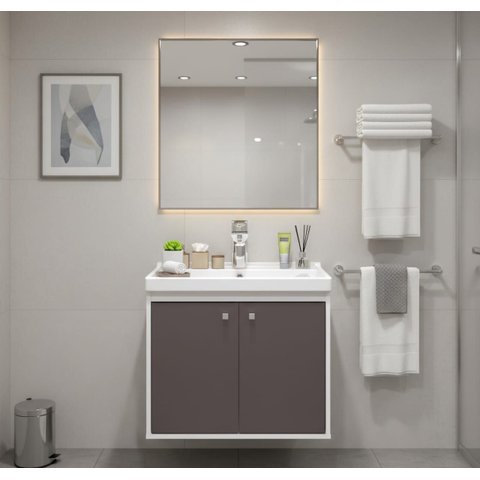 Gabinete Armário para Banheiro 50cm Mdf com Cuba - Bergamo Branco