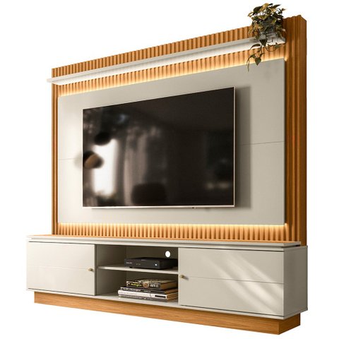 Estante Home para Tv 75 Pol Ripado com Led 215cm Coimbra L05 Nature Off White - Lyam Decor
