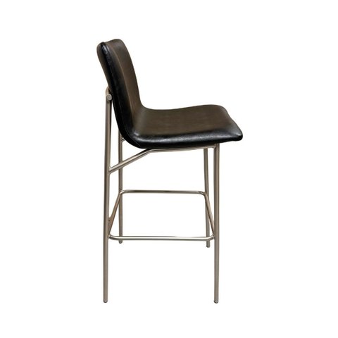 Banqueta Lisa Estofada Altura 65cm Cor Preto Pé Aço Champanhe