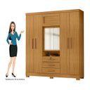 Ver imagem 5 de Guarda-Roupa Capelinha 6 Portas com Espelho e 3 Gavetas com Chave Gales Marrom/Carvalho Americano