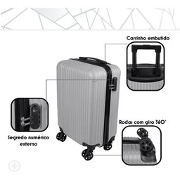 Mala Bordo Cinza 10kg C/ Cadeado Avião Cabine Anac Roda 360° - 4