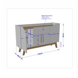 Buffet Aparador 4 Portas 1 Gaveta Future Bechara Branco/Canela 81x136x36 - 3