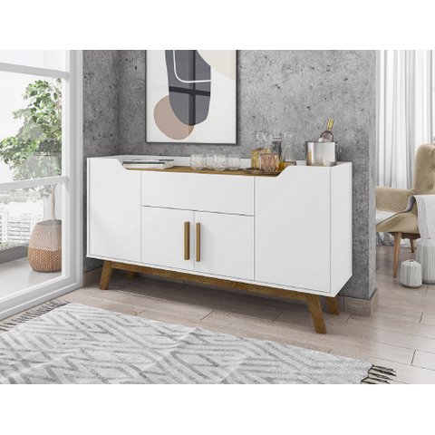 Buffet Aparador 4 Portas 1 Gaveta Future Bechara Branco/Canela 81x136x36