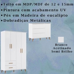 Guarda Roupas e Comoda Lunoh Branco Acetinado Plla - 3