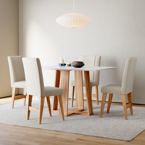 Conjunto Sala de Jantar 4 Lugares 100% Mdf Mesa Bahê 90 e Cadeira Ane Babus