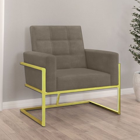 Poltrona Decorativa para Consultório Tecido Suede Base de Ferro Estrutura Reforçada
