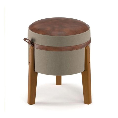 Puff Rest Marrom Redondo em Corino Decorativo