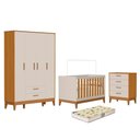 Ver imagem 1 de Dormitório Infantil Flip Guarda Roupa 4 Portas, Cômoda 4 Gavetas e Berço Areia Fosco/savana com