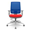 Ver imagem 1 de Cadeira Brizza Diretor Grafite Tela Azul Assento Aero Vermelho Base Relaxplax Alumínio - 65947