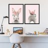 Kit 2 Quadros Coelhinha Floral Rosa 45x34cm:Madeira branca - 2
