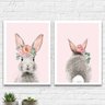 Kit 2 Quadros Coelhinha Floral Rosa 45x34cm:Madeira branca - 1